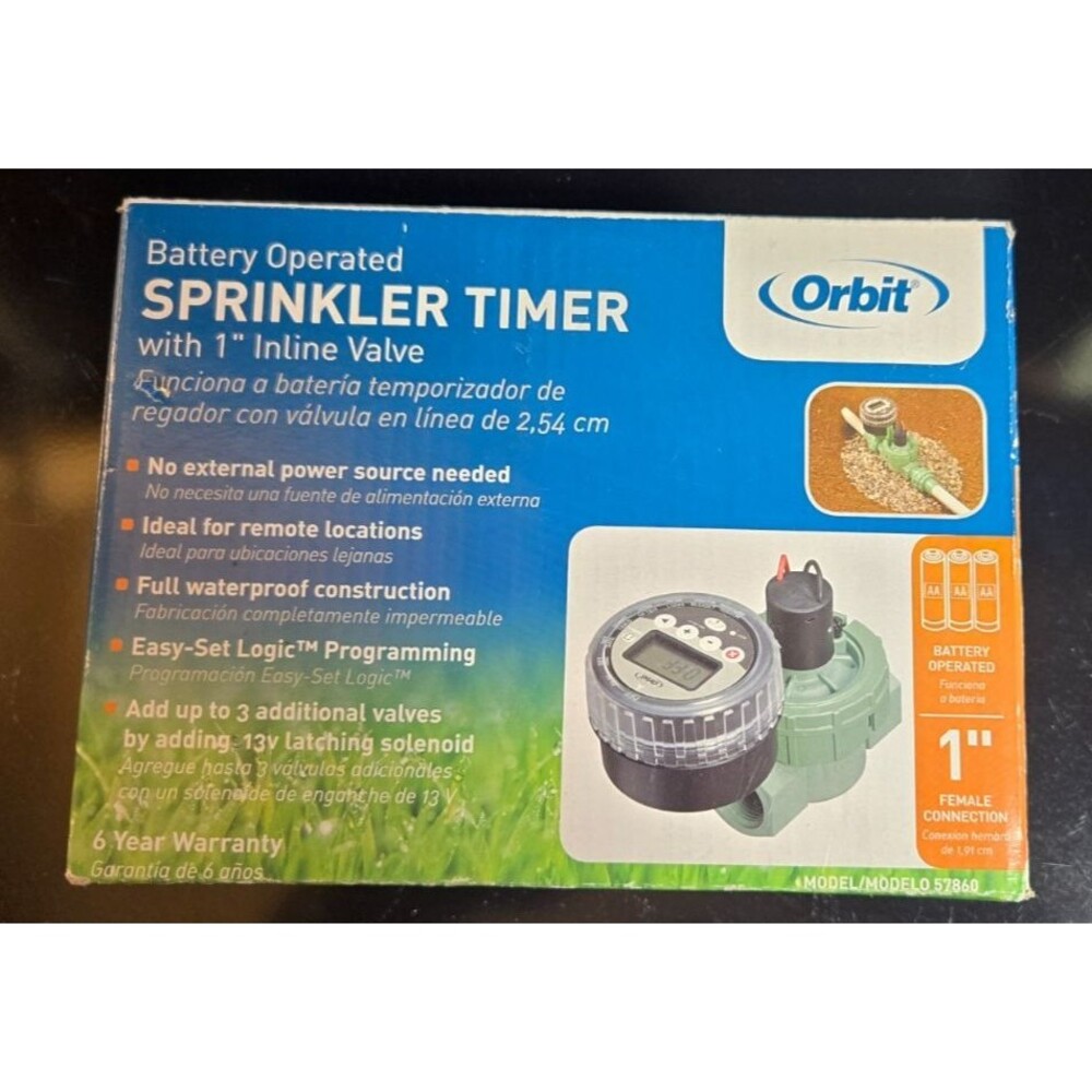 Orbit 57860 Battery-Powered Sprinkler Timer w/1in FPT Jar Top Valve Outdoor NEW